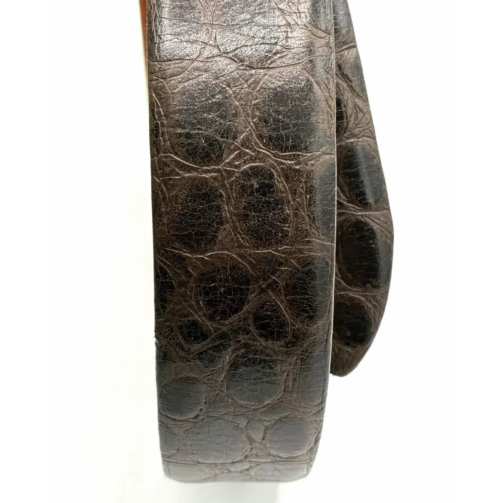 Brown Croc Embossed Belt 41-44” Vintage Style Brass Tone Buckle